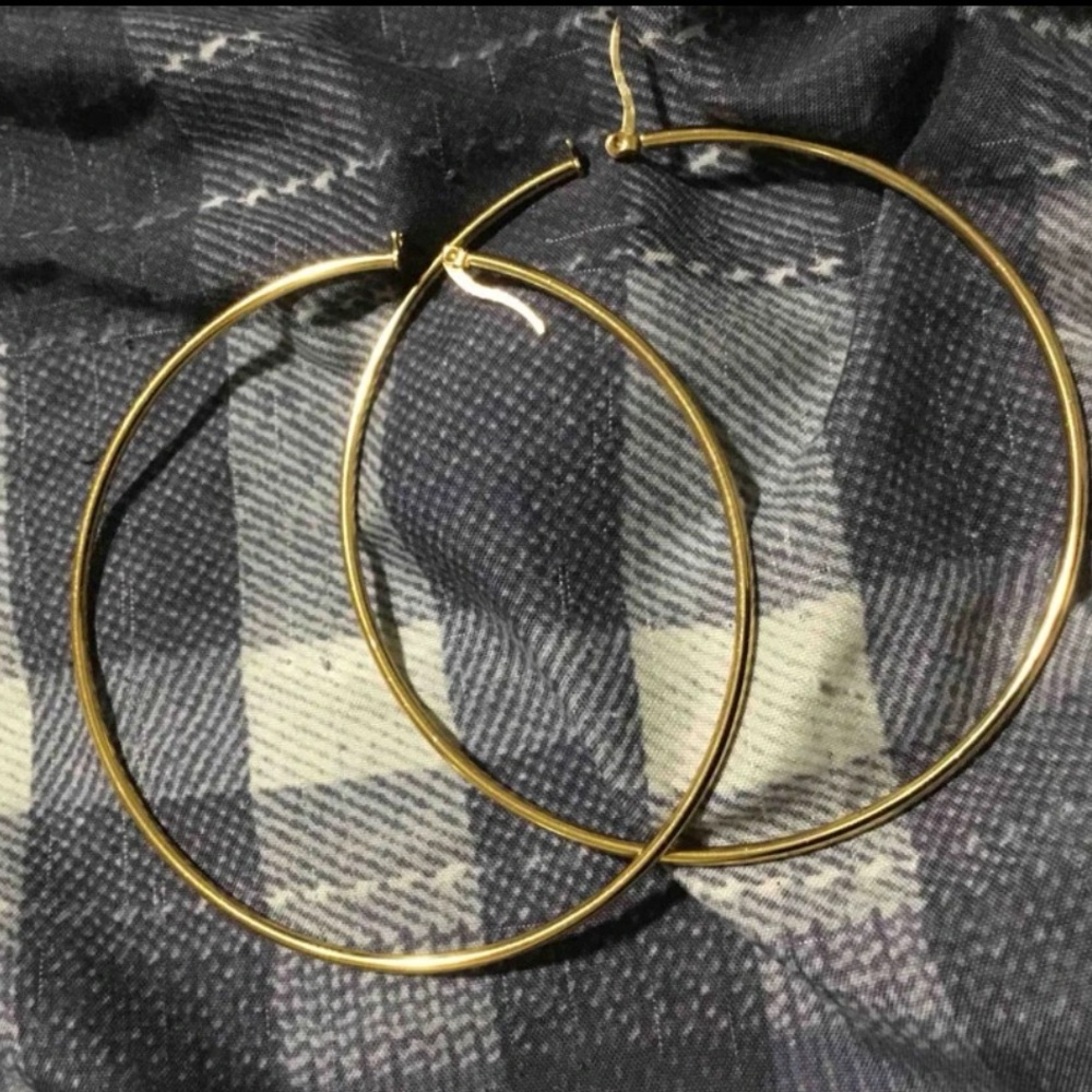 New Oversized Bohemian Handmade Diamond Cut Gold Maximalist Hoop Earrings - Picture 13 of 15